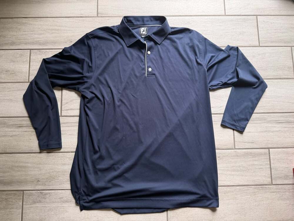 FootJoy Men's Solid Navy Long Sleeve Performance Golf Polo Shirt XXL